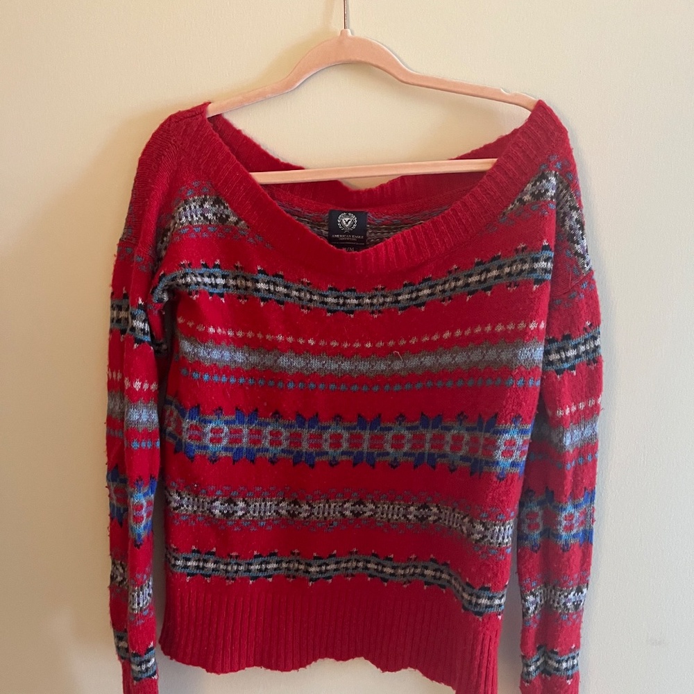 Off-the-Shoulder Red Sweater - Picture 5 of 5